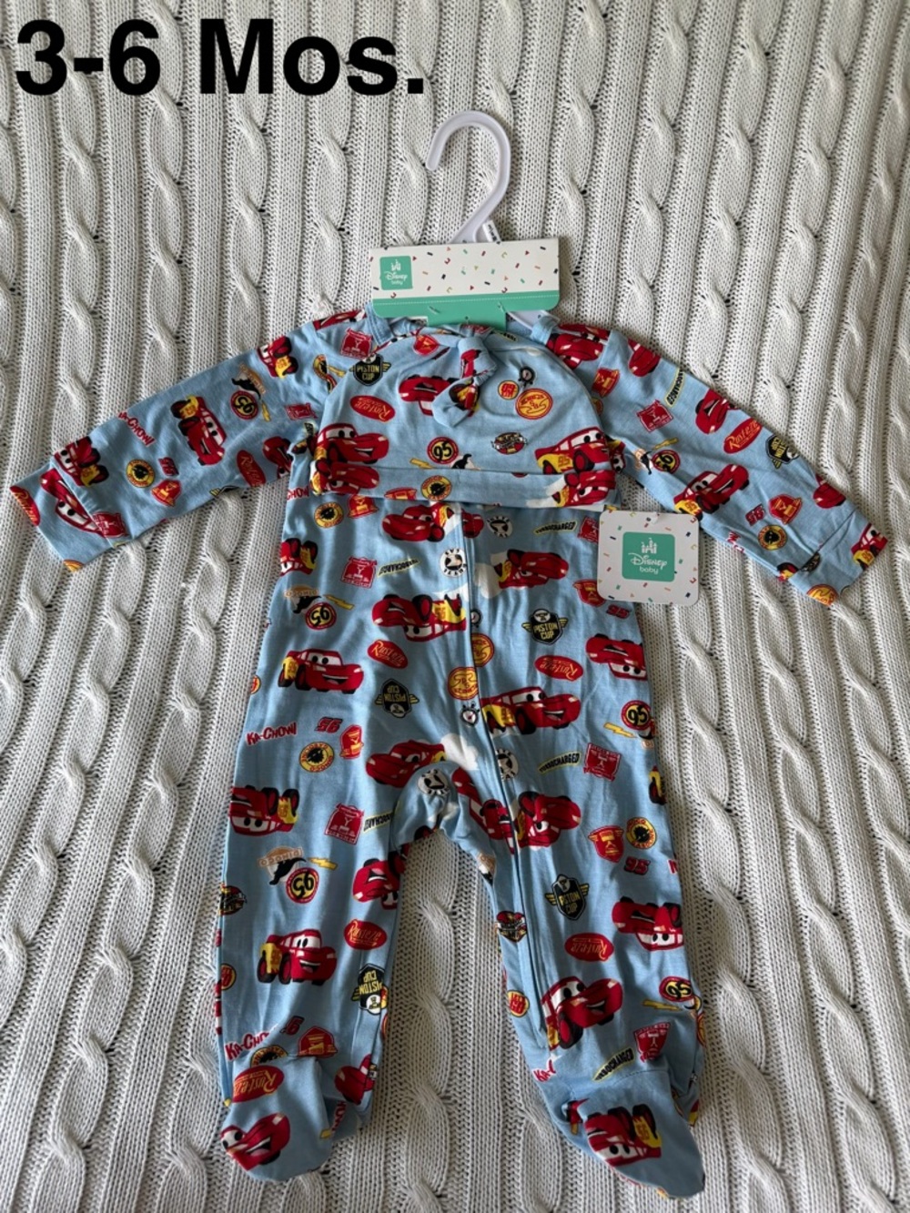 Disney Baby Lightning McQueen Footed Sleeper Bamboo Set NEW 3 6 Months Hat Gift
